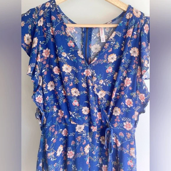 Xhilaration Blue Floral Wrap-Style Dress – Size S - Picture 3 of 7